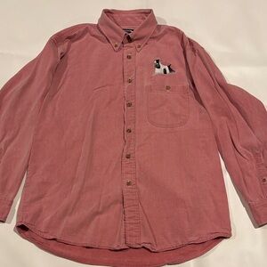 Vintage Three Rivers Large Pink Button-Up Shirt with Embroidered Dog and Horse